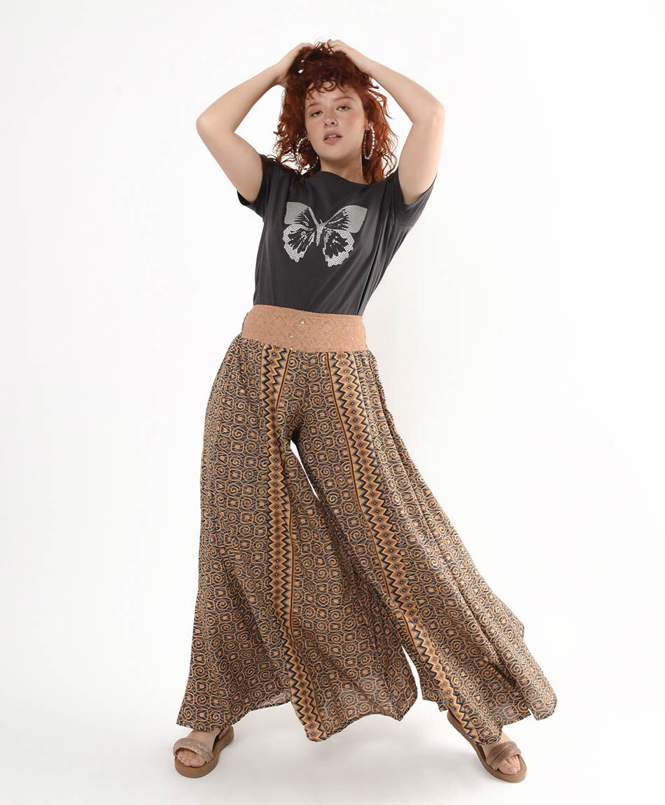 Pantalón mujer estampado extra wide