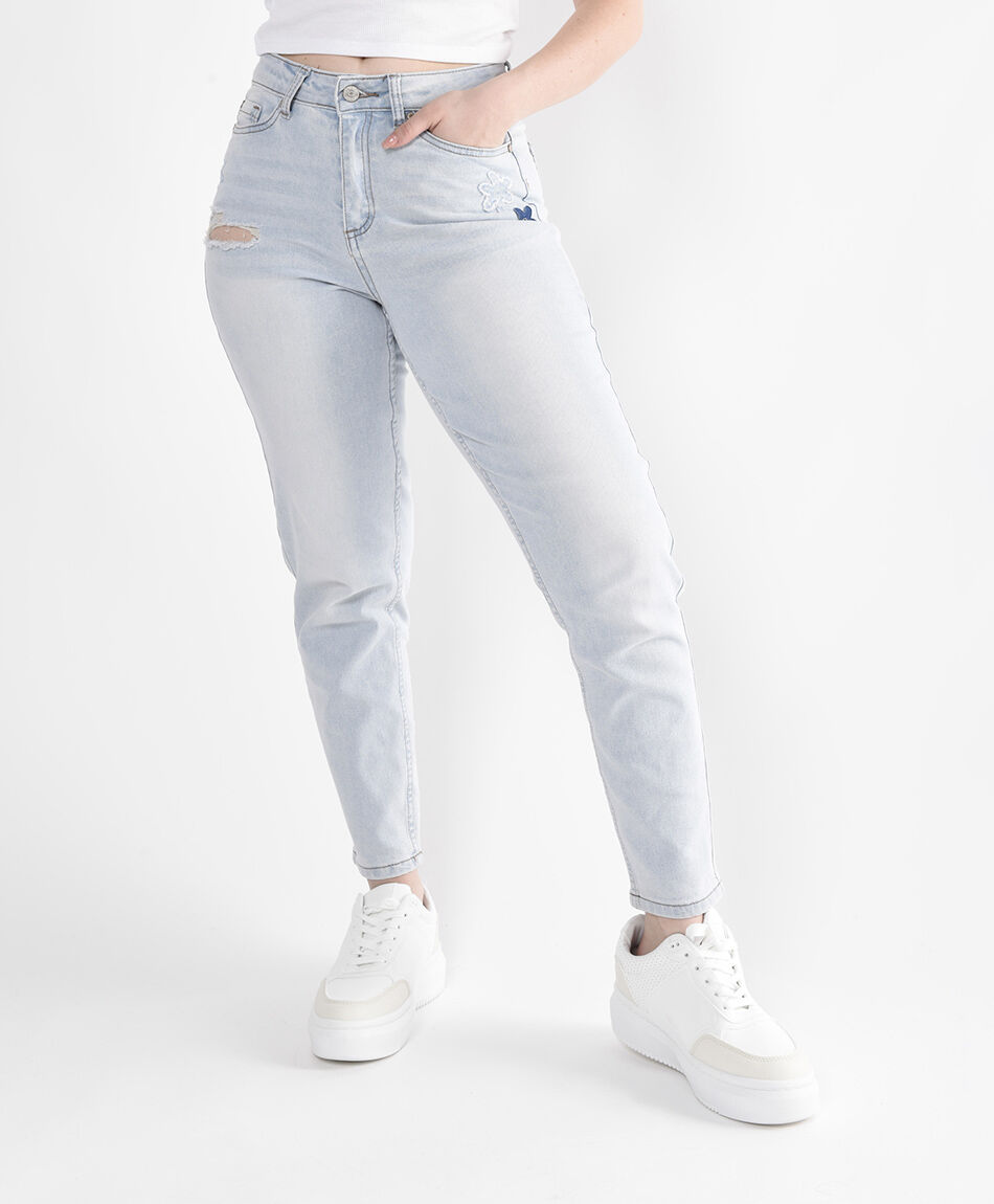 Jeans mujer flores bordadas skinny fit