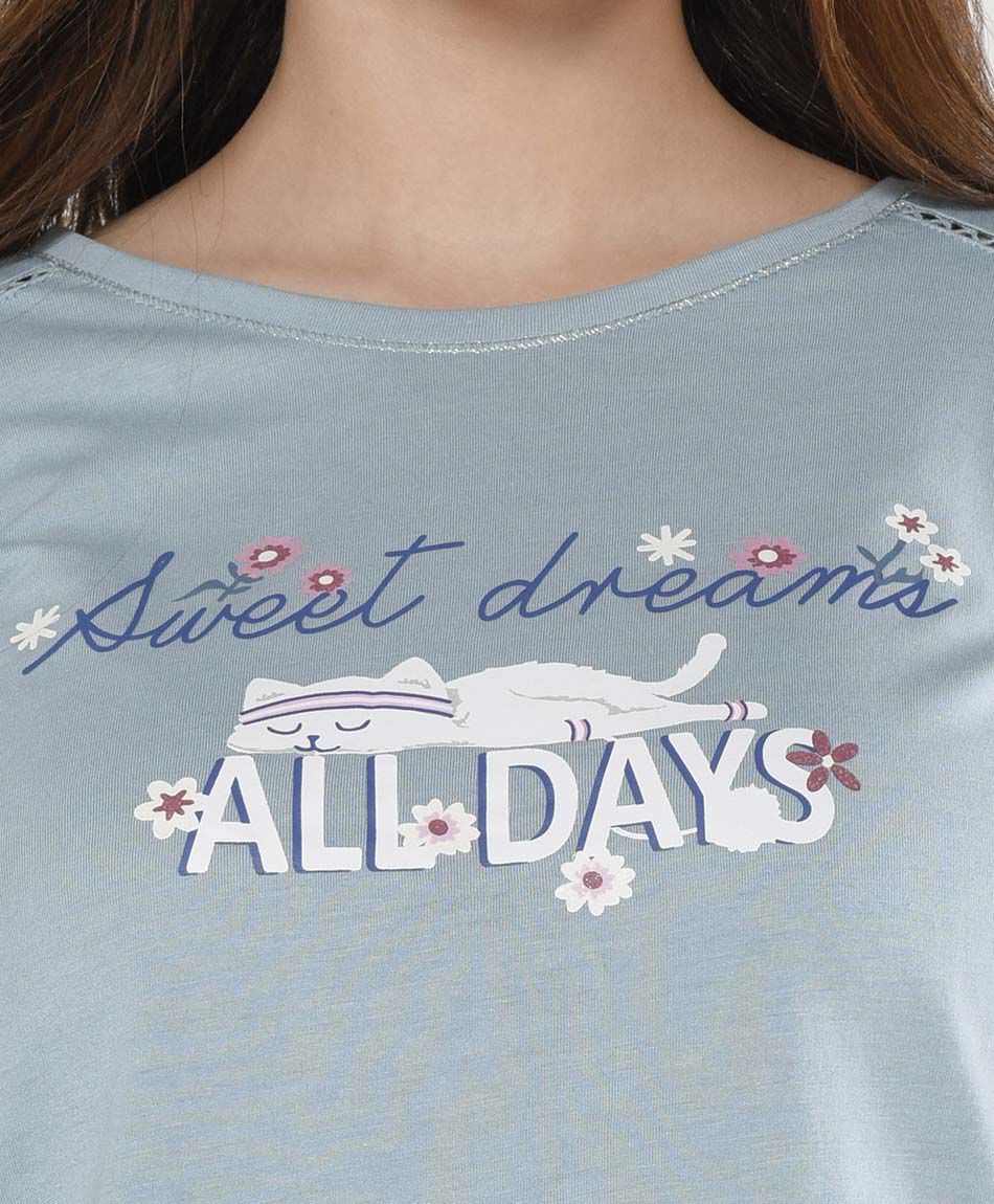 Pijama mujer floreado gato 2 piezas