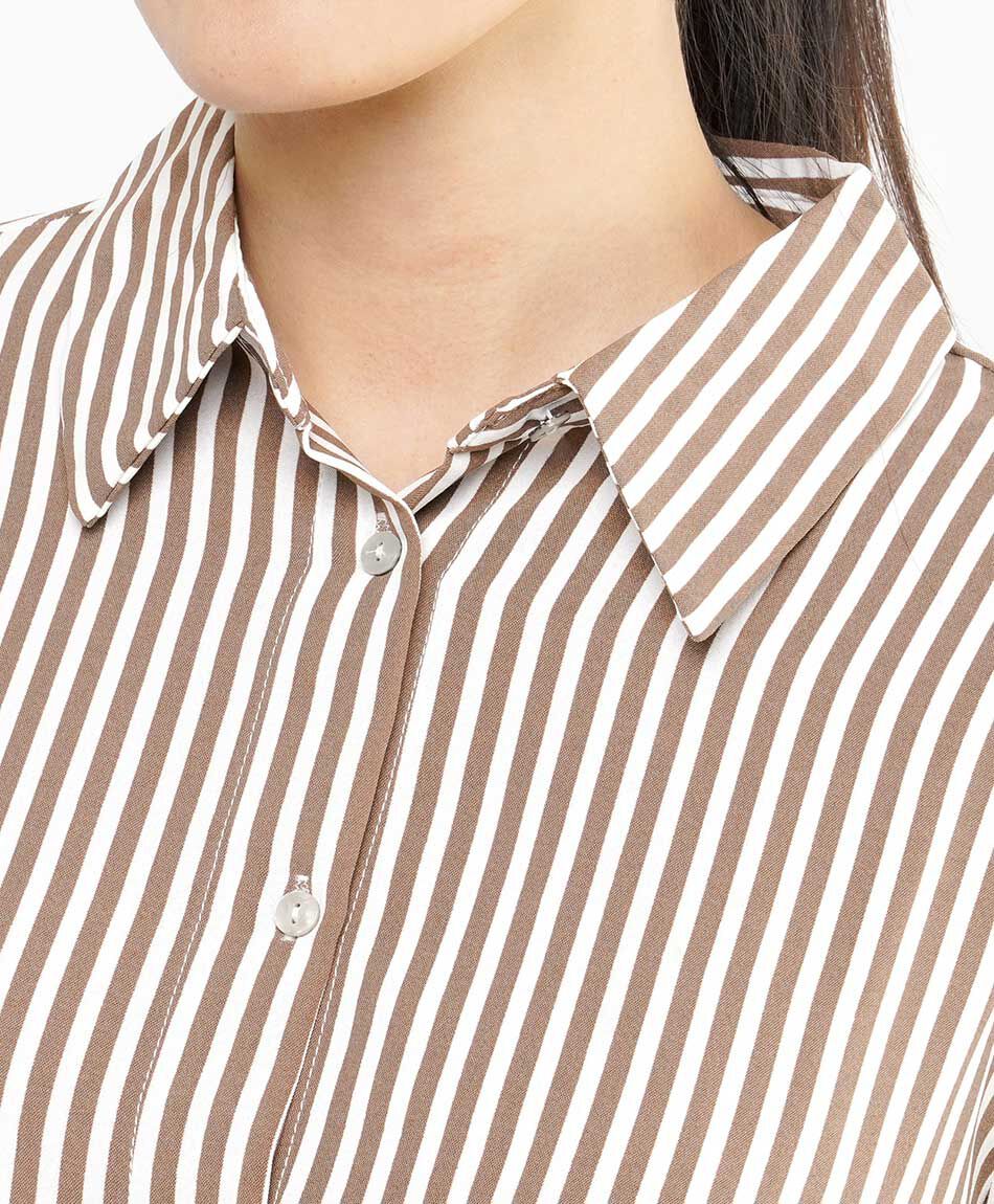 Blusa mujer camisera l&iacute;neas brown