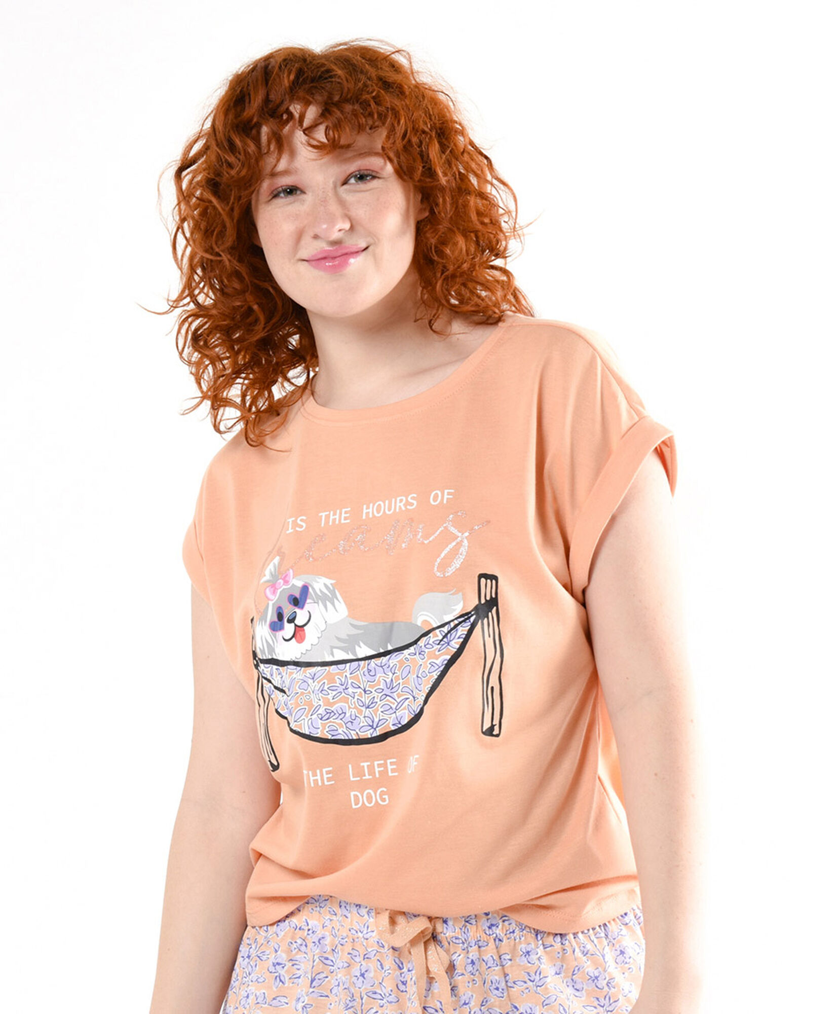 Pijama mujer perrito en hamaca short Pijama mujer perrito en hamaca short