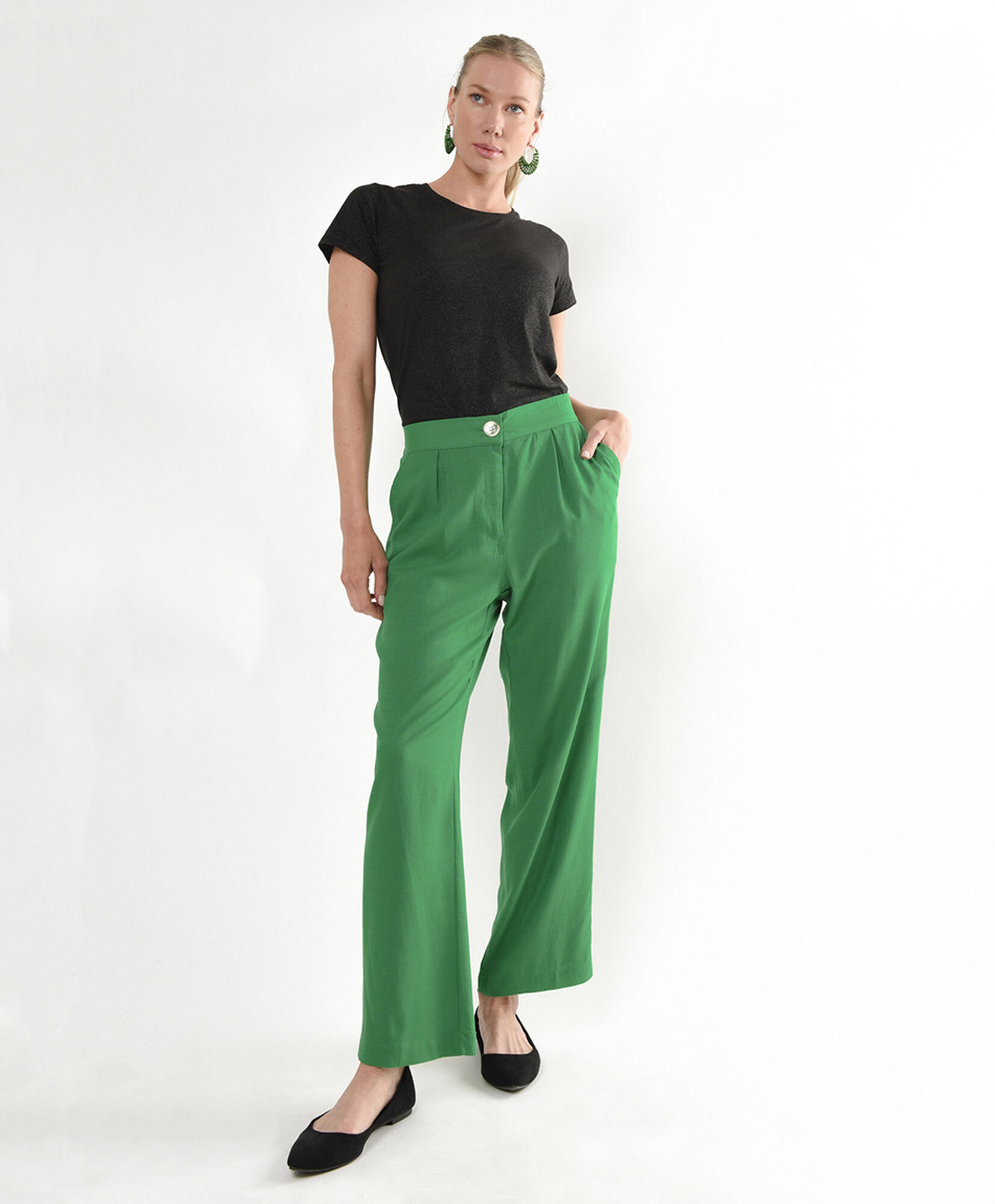 Pantalón mujer lino verde Pantalón mujer lino verde