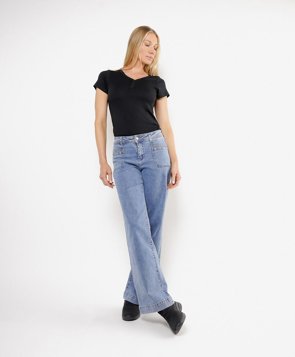Jeans mujer bolsillo parche