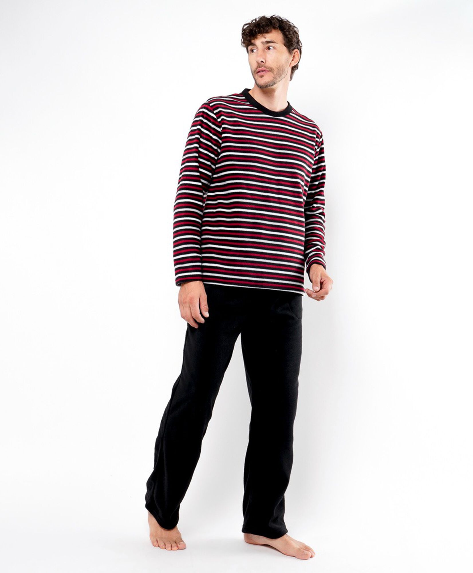 Pijama hombre polar líneas tricolor Pijama hombre polar líneas tricolor