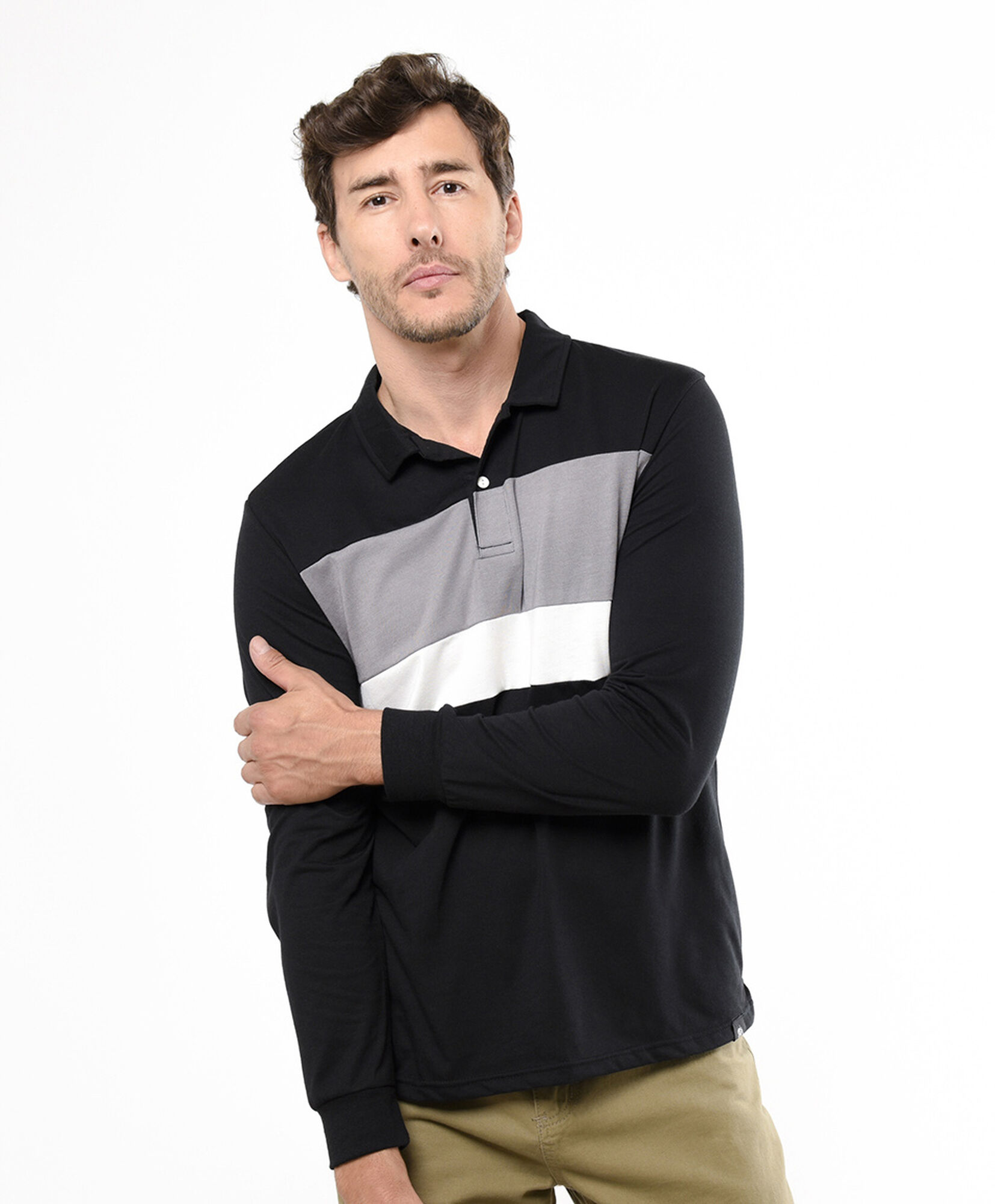 Polera hombre polo tricolor manga larga Polera hombre polo tricolor manga larga