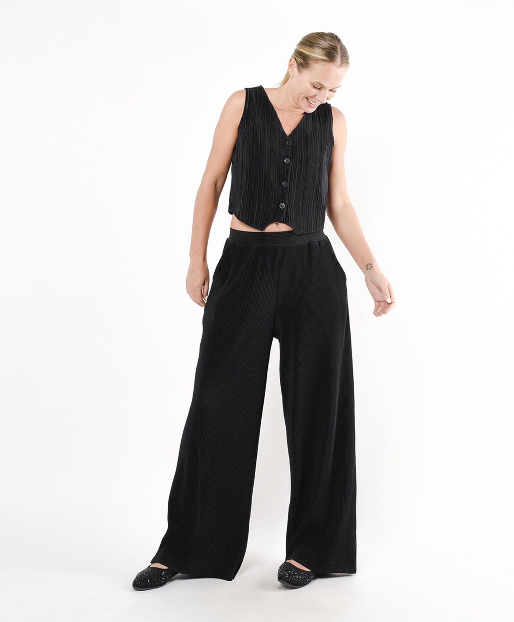 Pantalón mujer rib satinado wide Pantalón mujer rib satinado wide