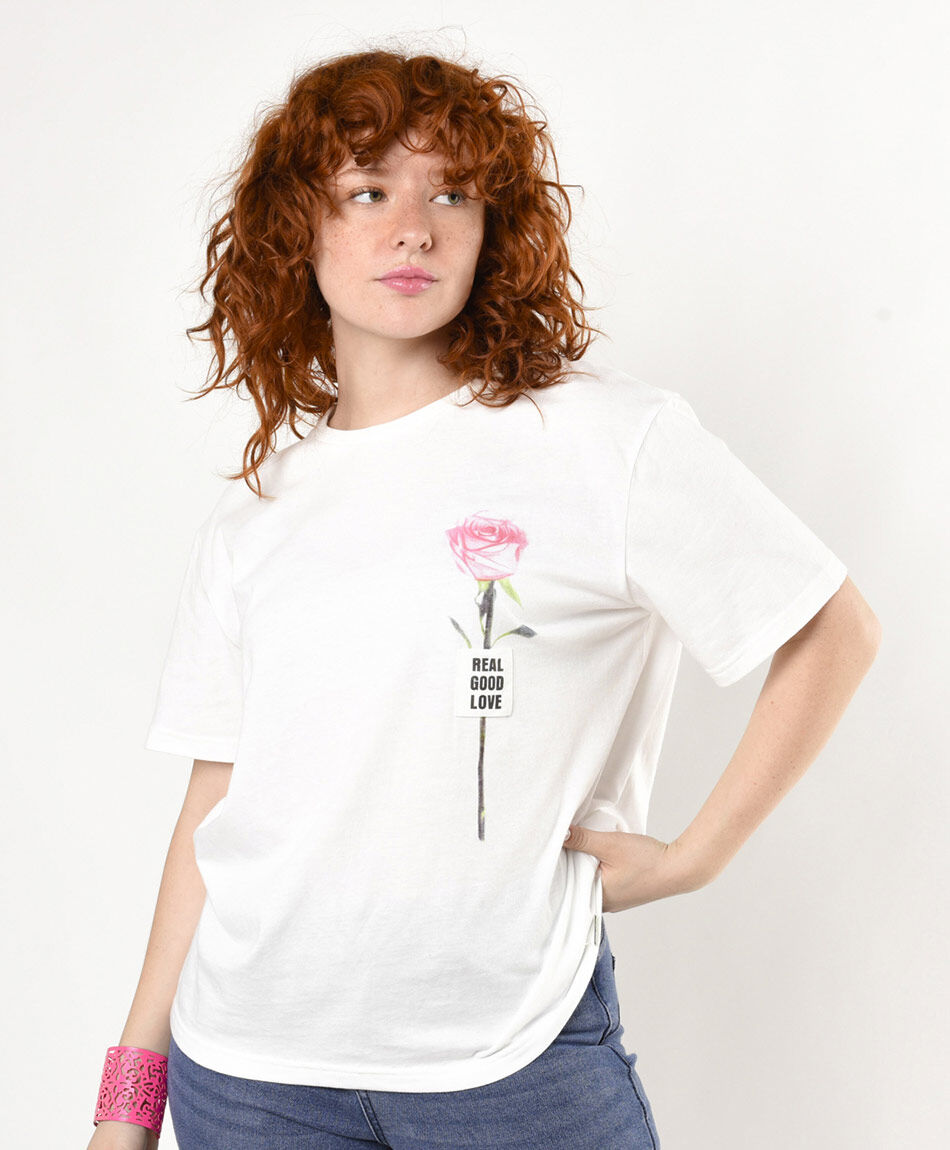 Polera mujer doble estampado rosa