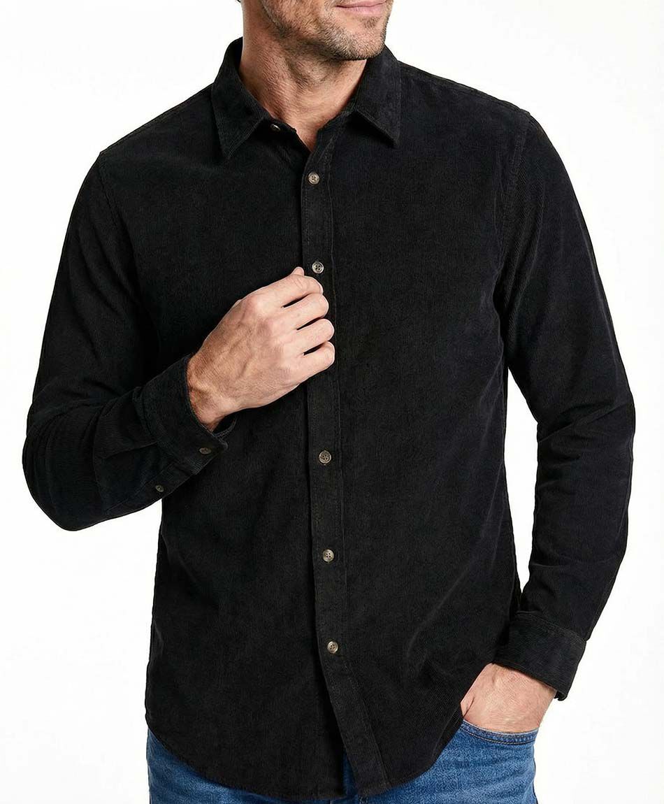 Camisa hombre b&aacute;sica corderoy negra