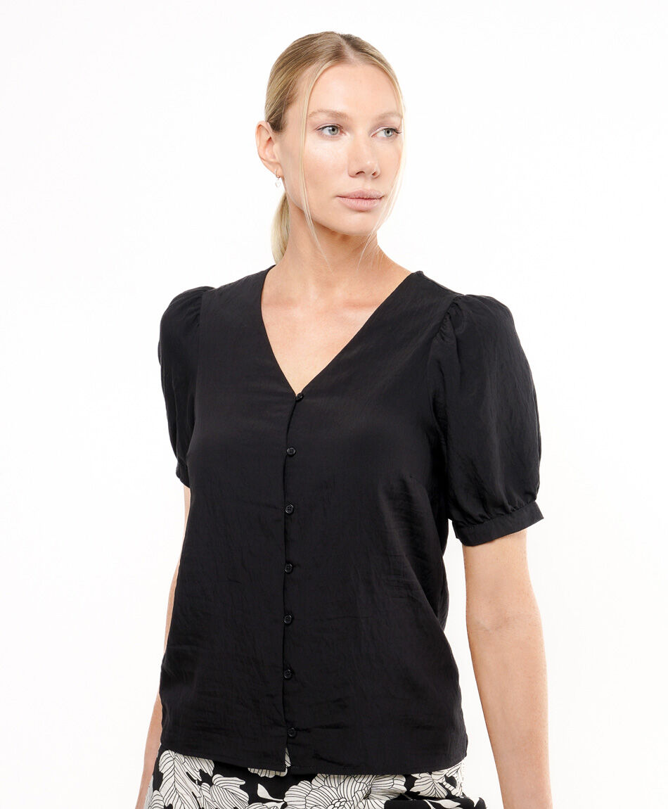 Blusa mujer manga globo negra
