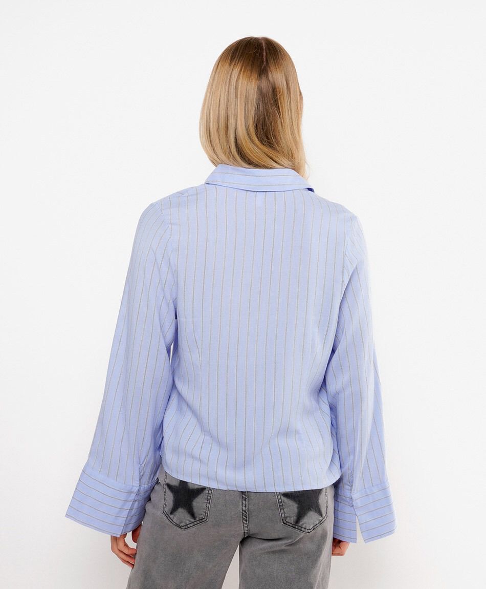 Blusa mujer l&iacute;neas manga ancha azul