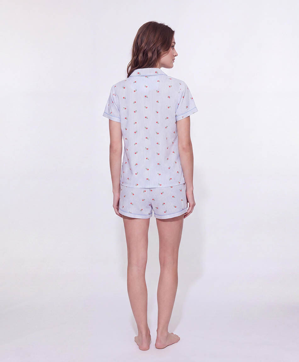 Pijama mujer camisero l&iacute;neas florcitas