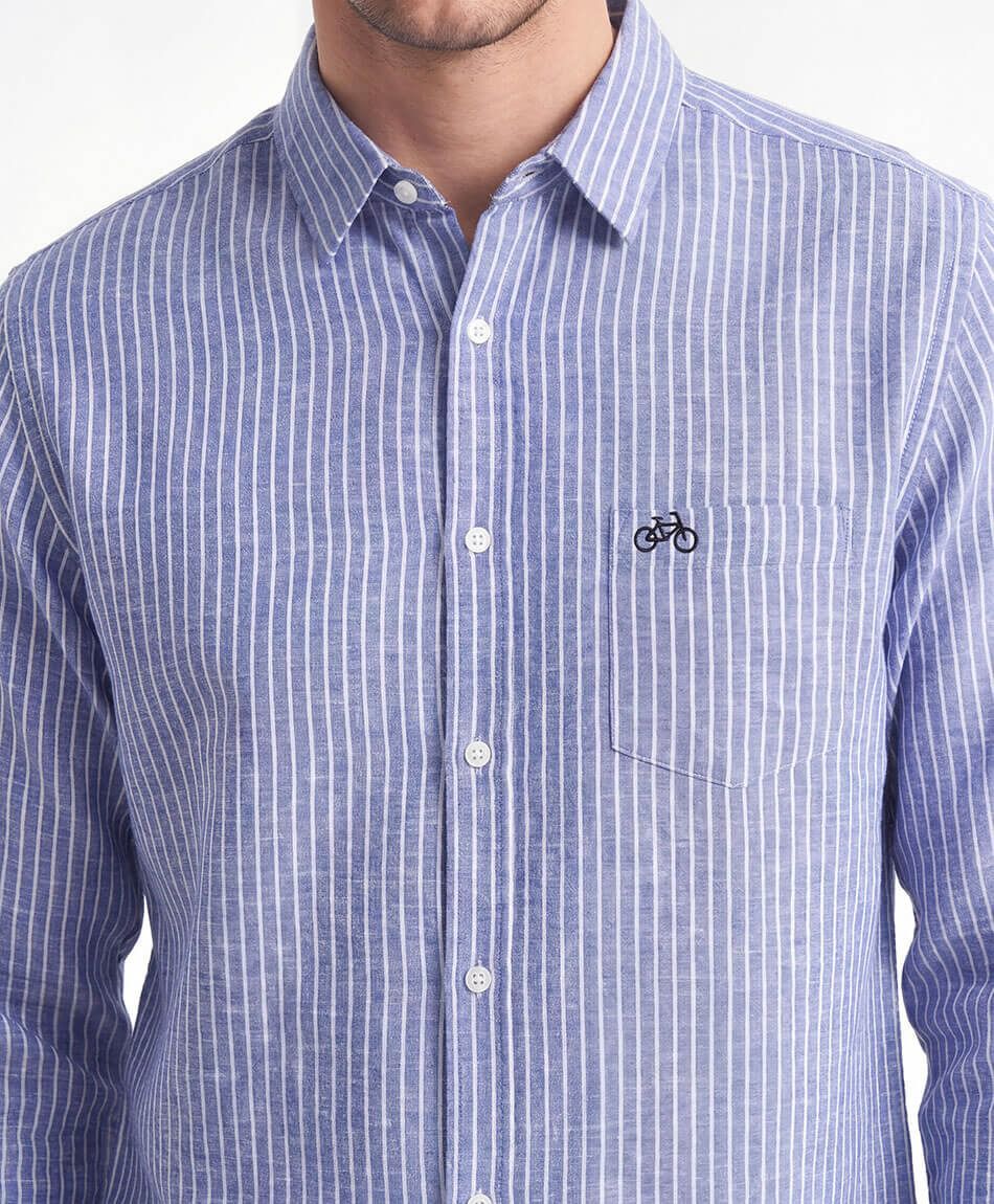 Camisa hombre l&iacute;neas azul