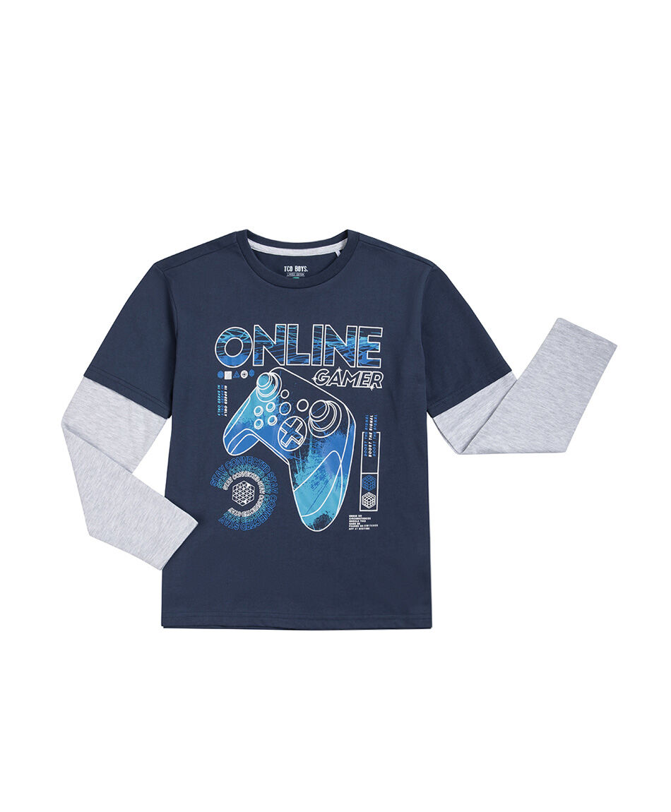 Polera ni&ntilde;o estampado gamer