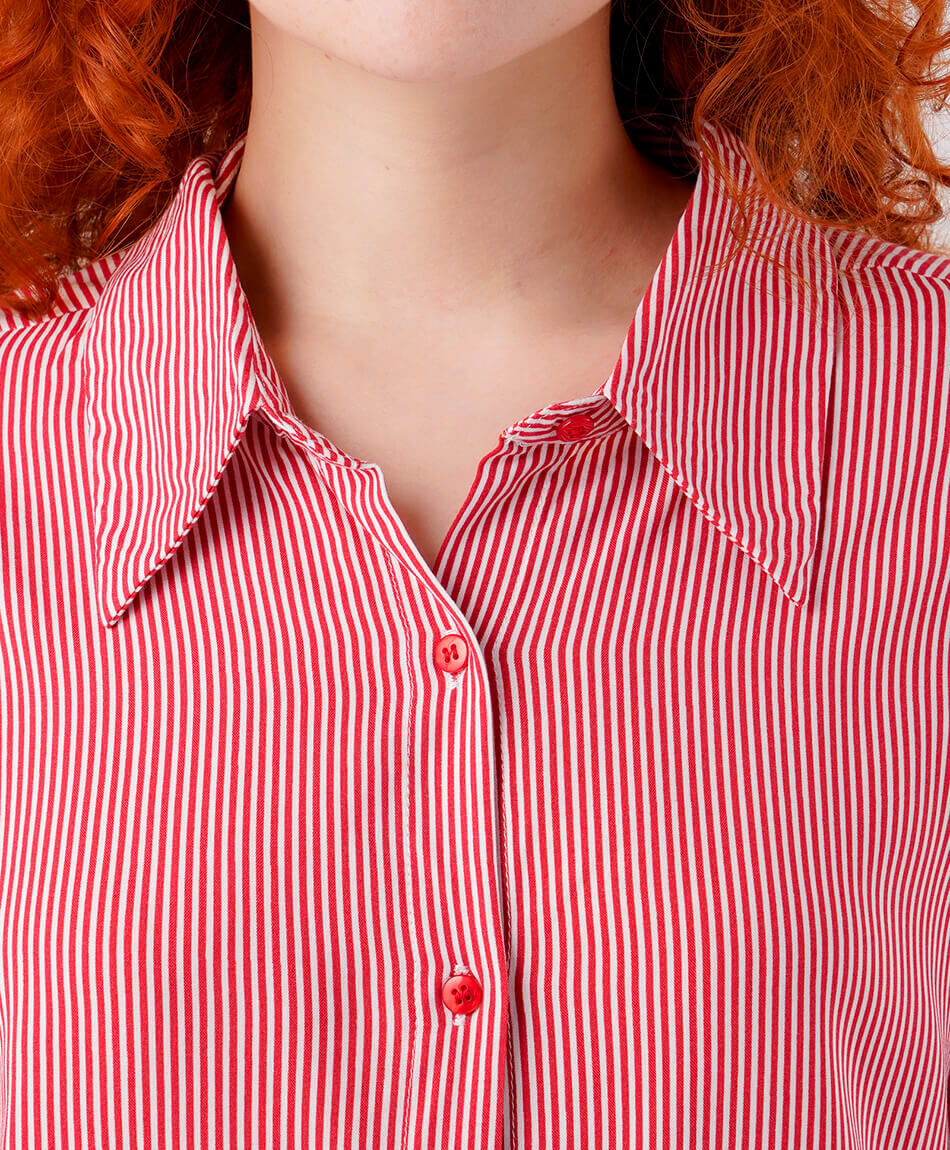 Blusa mujer camisera l&iacute;neas roja