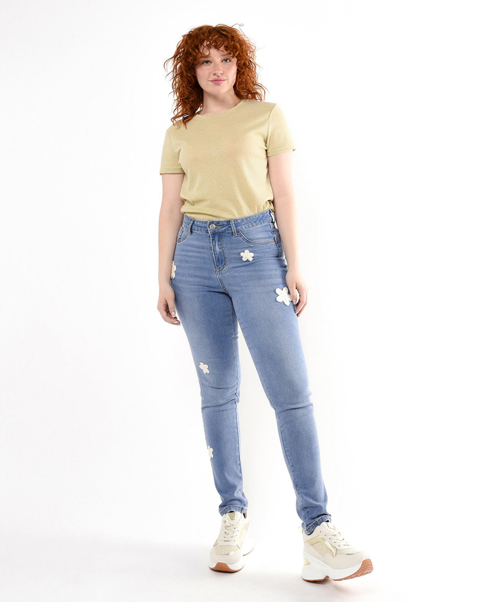 Jeans mujer flores crochet skinny fit Jeans mujer flores crochet skinny fit