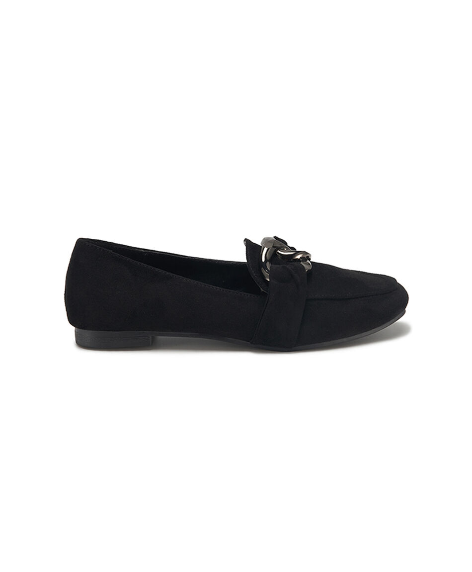 Mocas&iacute;n mujer negro hebilla