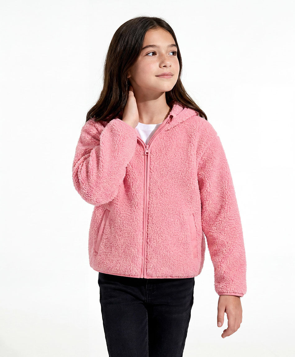 Poler&oacute;n ni&ntilde;a tela sherpas rosa