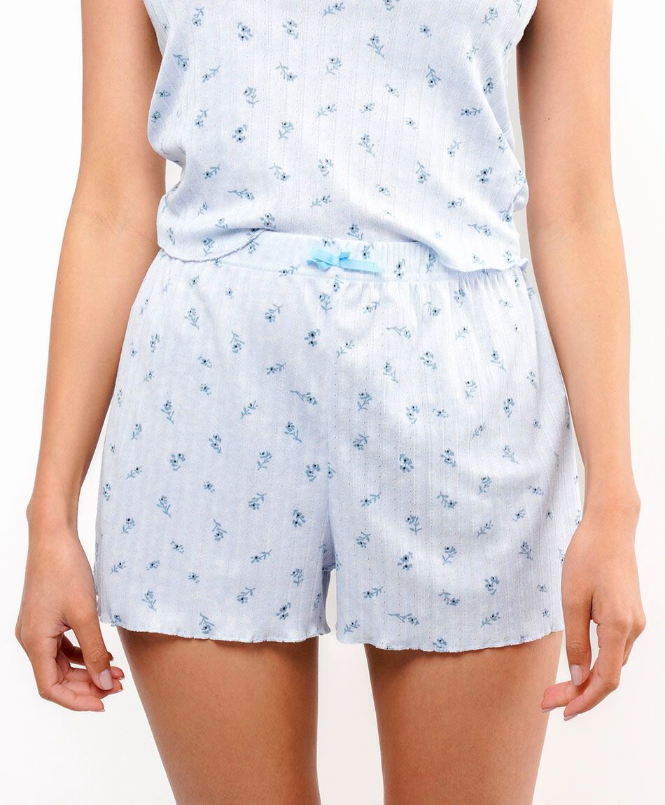 Pijama mujer short jacquard flores