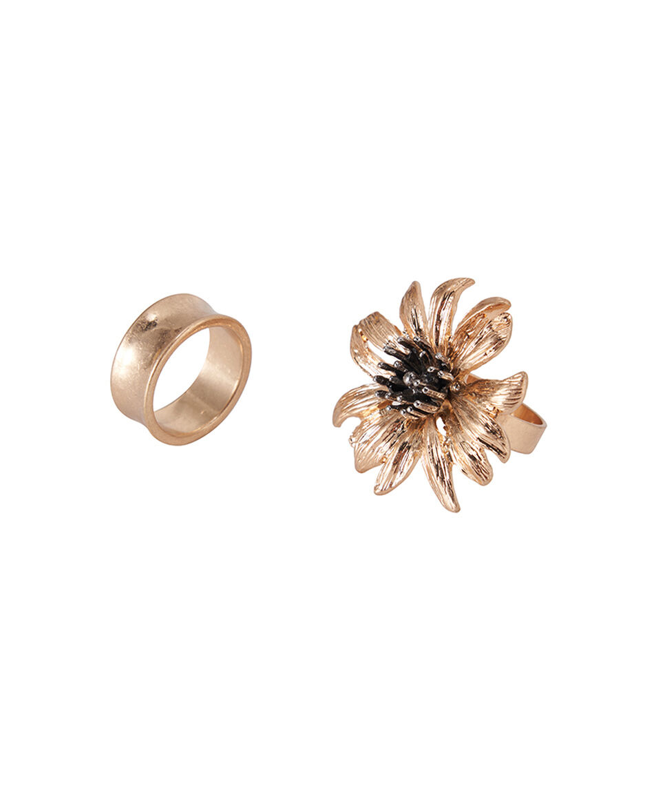 Set 2 anillos mujer flor y liso