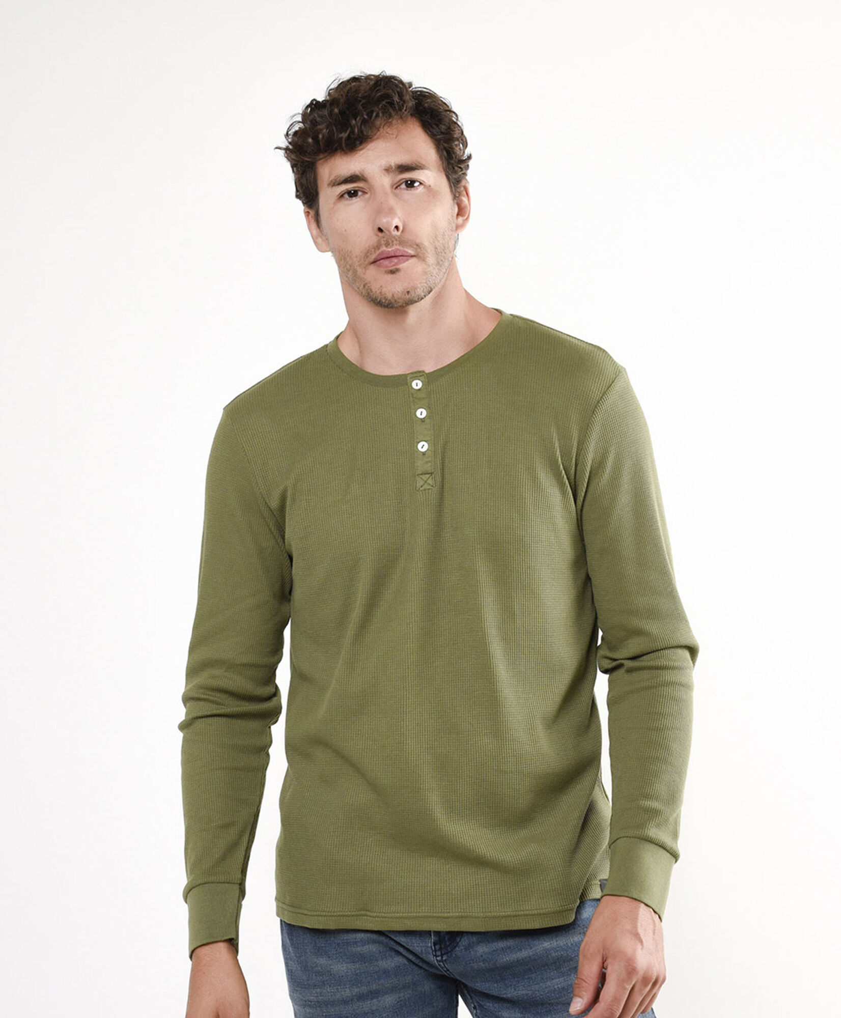Polera hombre botones verde Polera hombre botones verde