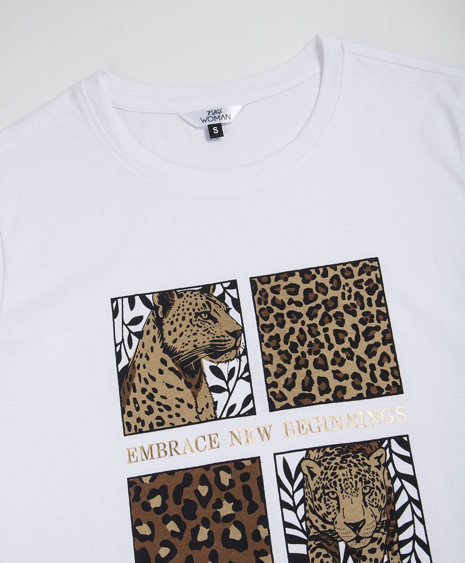 Polera mujer cuadros animal print