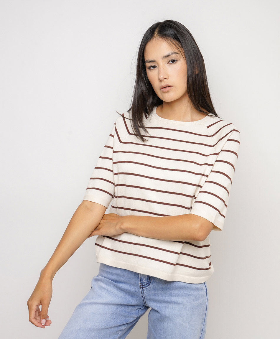 Sweater mujer manga 3/4 lineas white