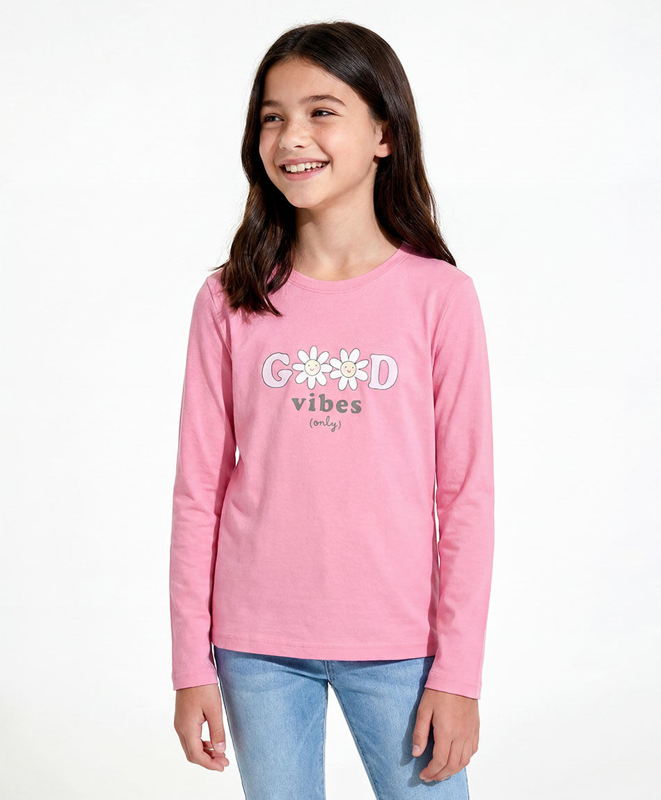 Polera ni&ntilde;a good vibes rosa
