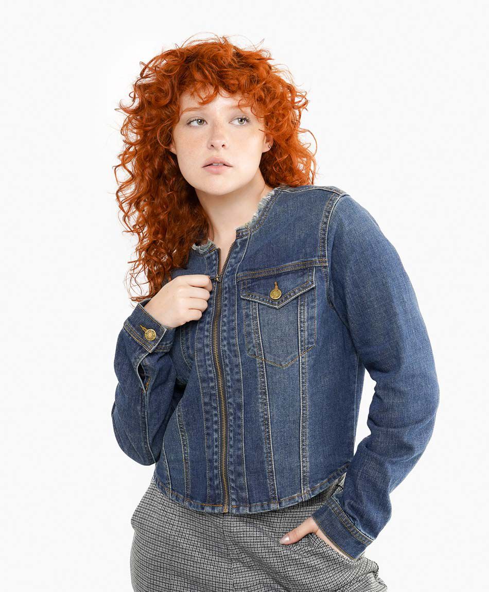 Chaqueta mujer denim sin cuello