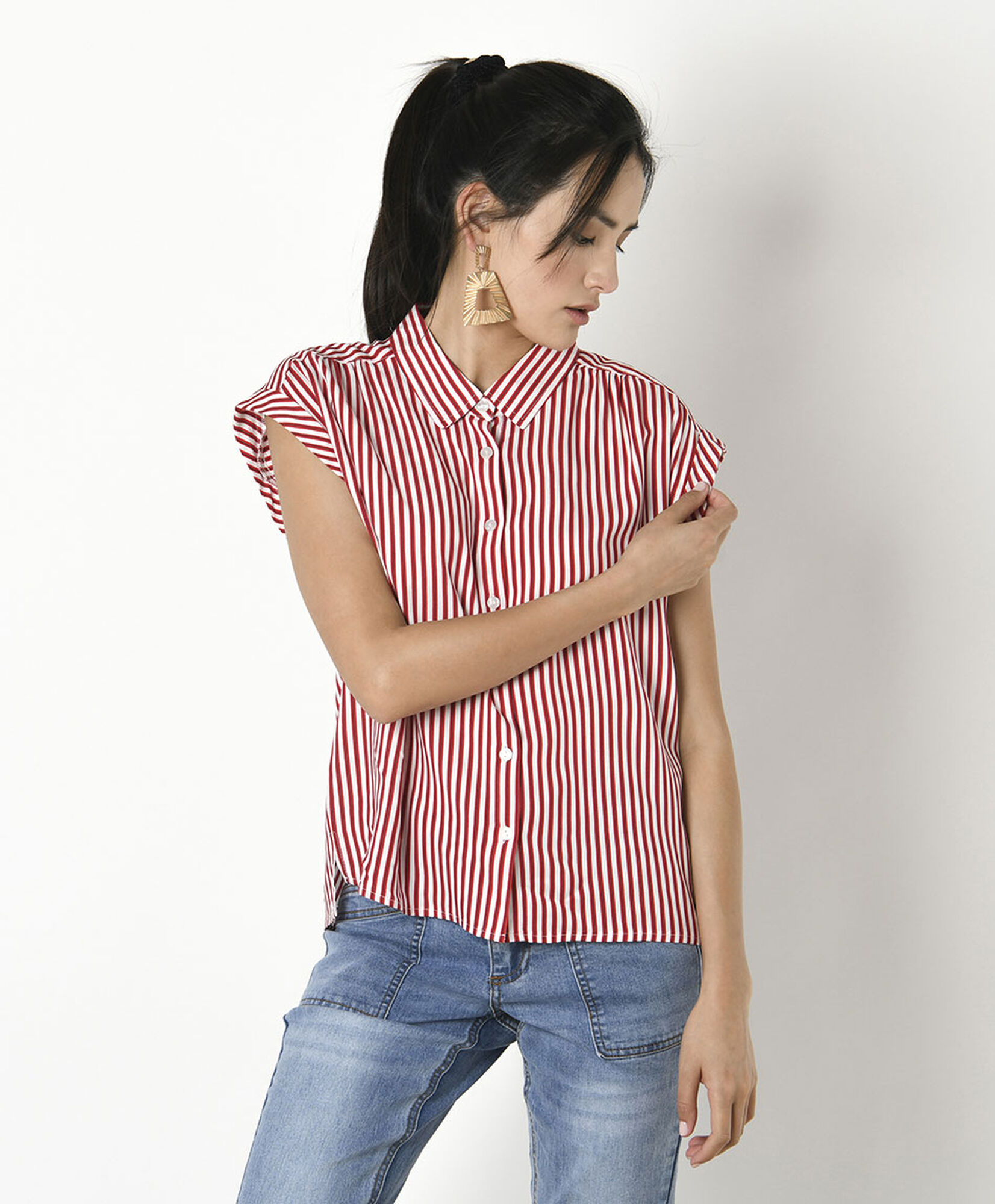 Blusa mujer líneas roja manga mini Blusa mujer líneas roja manga mini