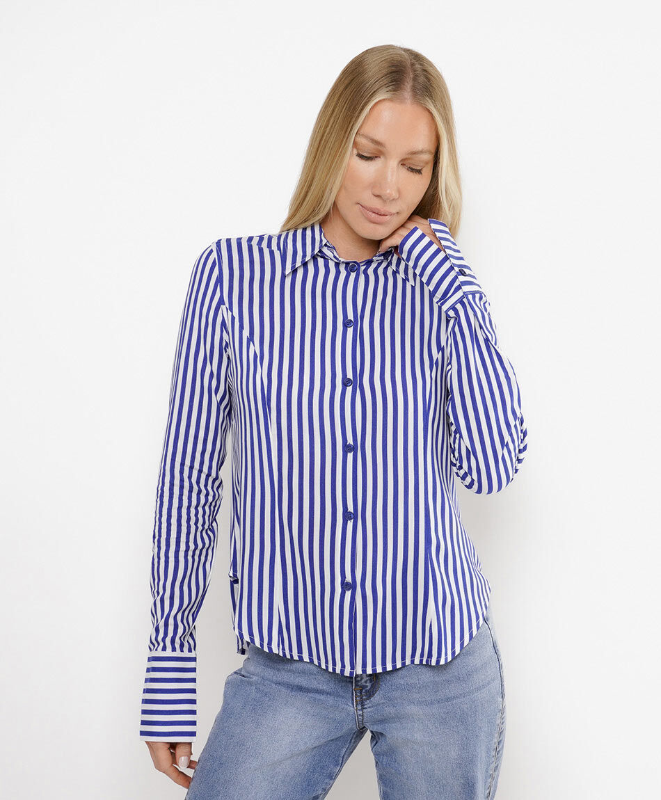 Blusas mujer l&iacute;neas mix azul