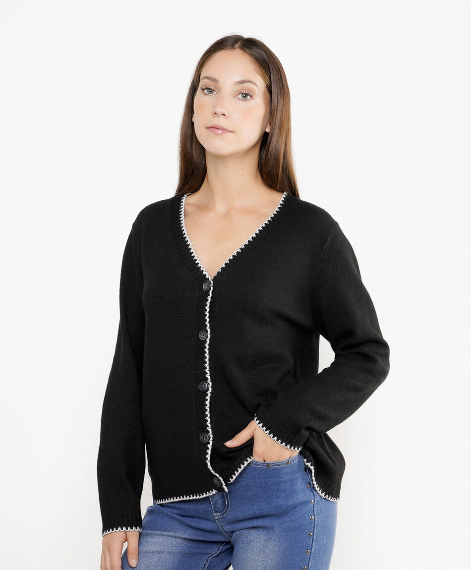 Cardigan mujer contraste puntadas