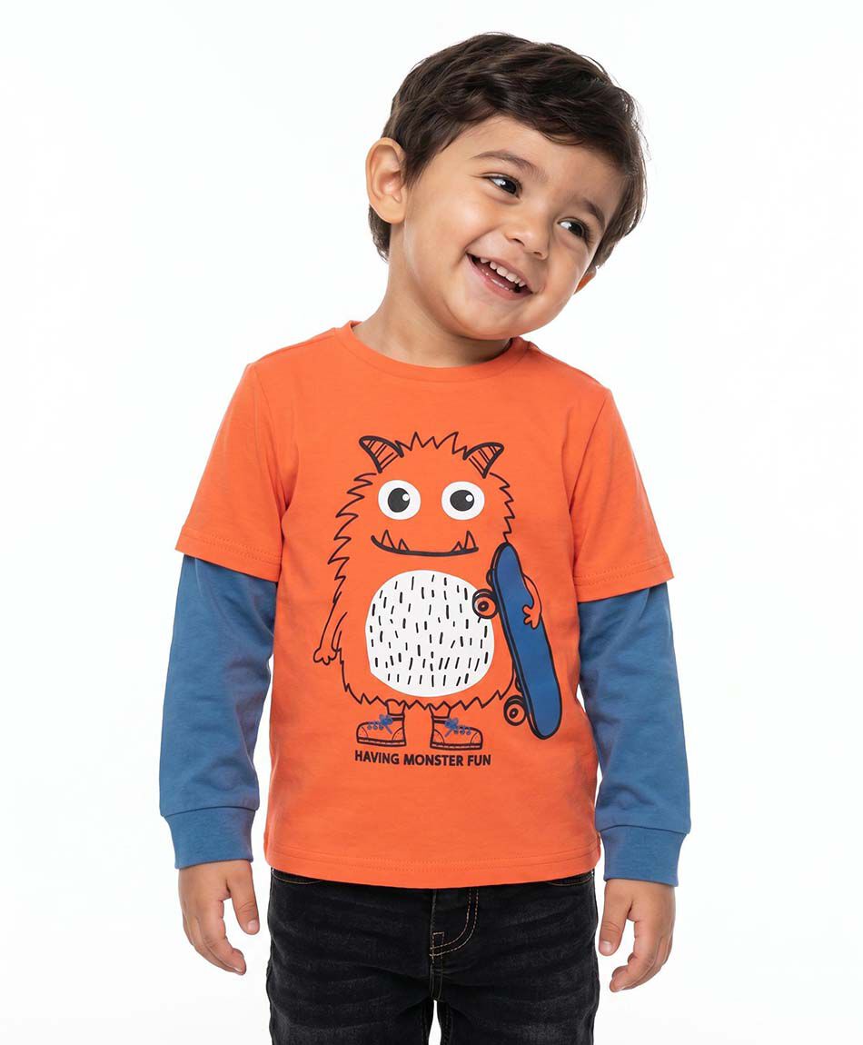 Polera beb&eacute; manga larga monstruo