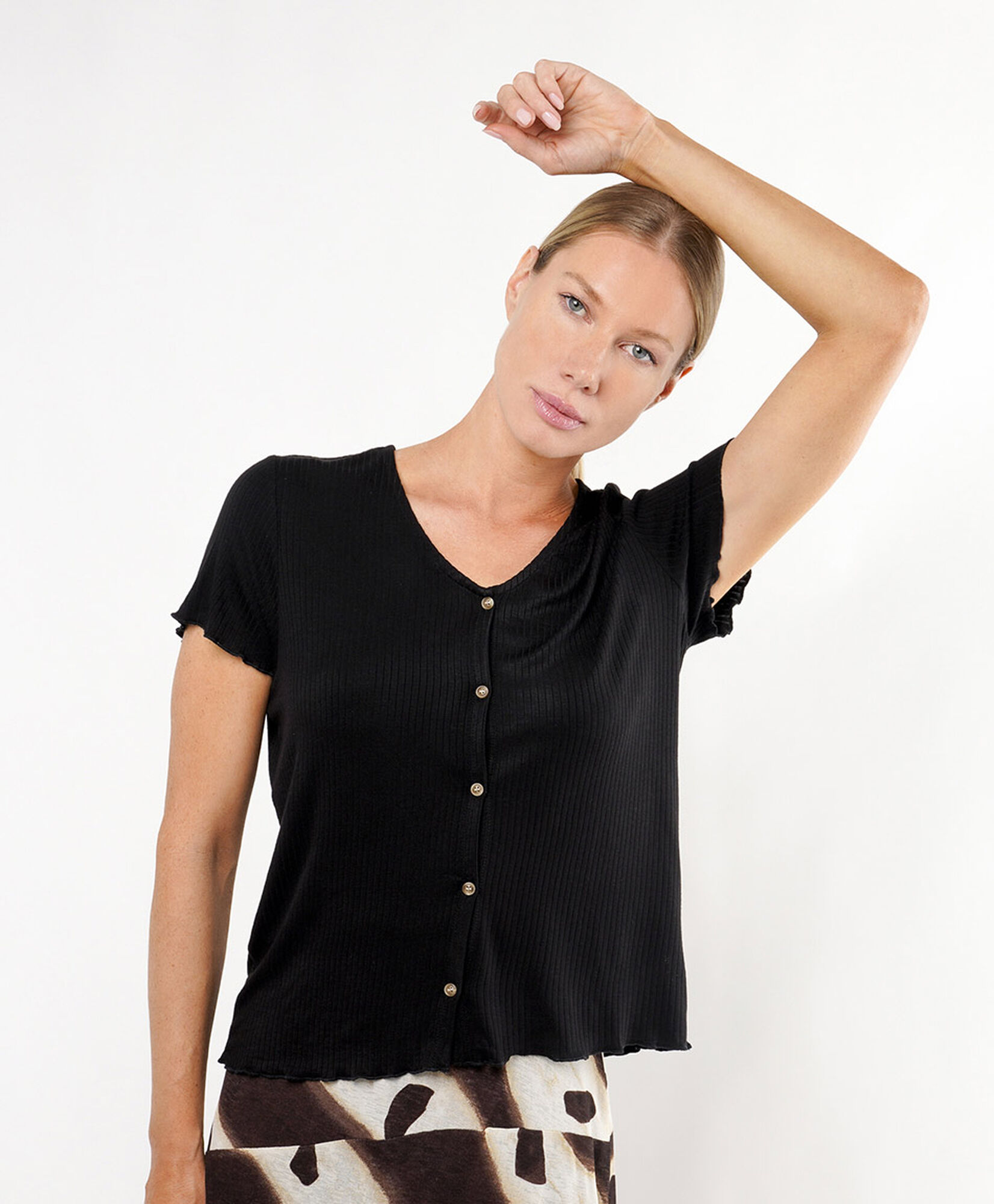 Polera mujer canalé botones dorados Polera mujer canalé botones dorados