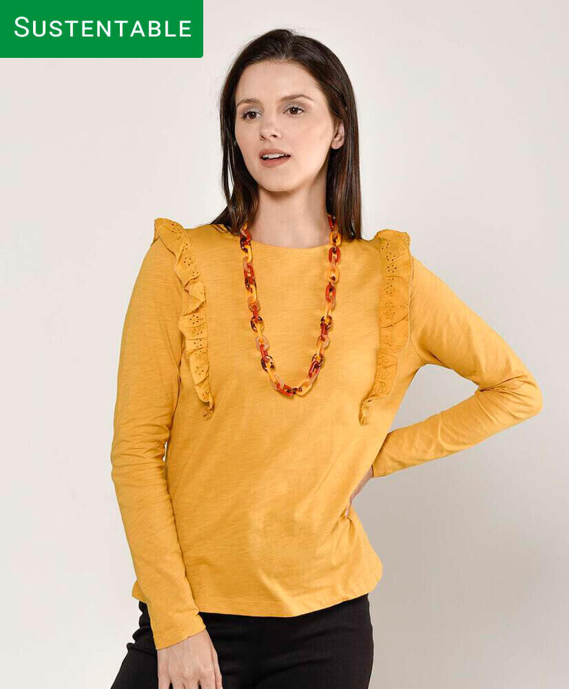 Polera mujer vuelos calados