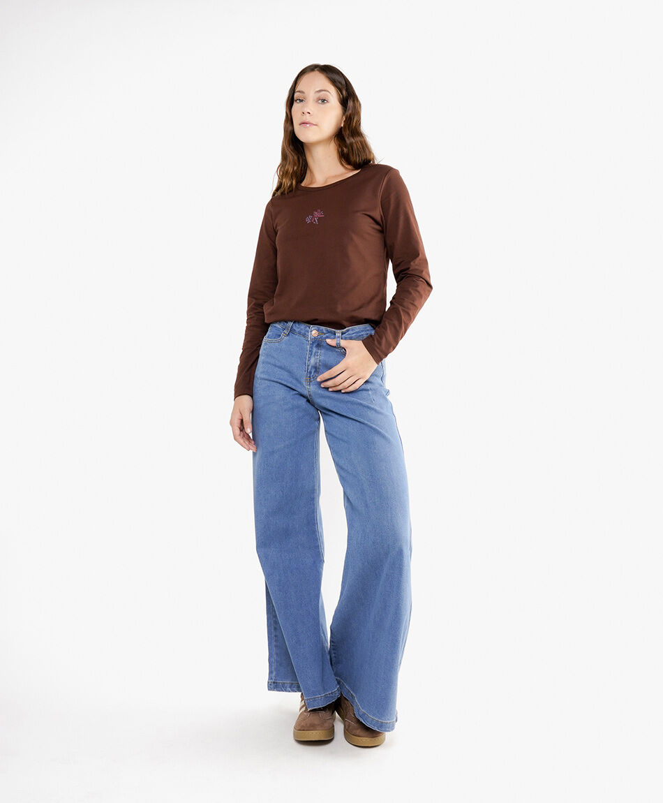 Jeans mujer wide leg coraz&oacute;n tiro alto