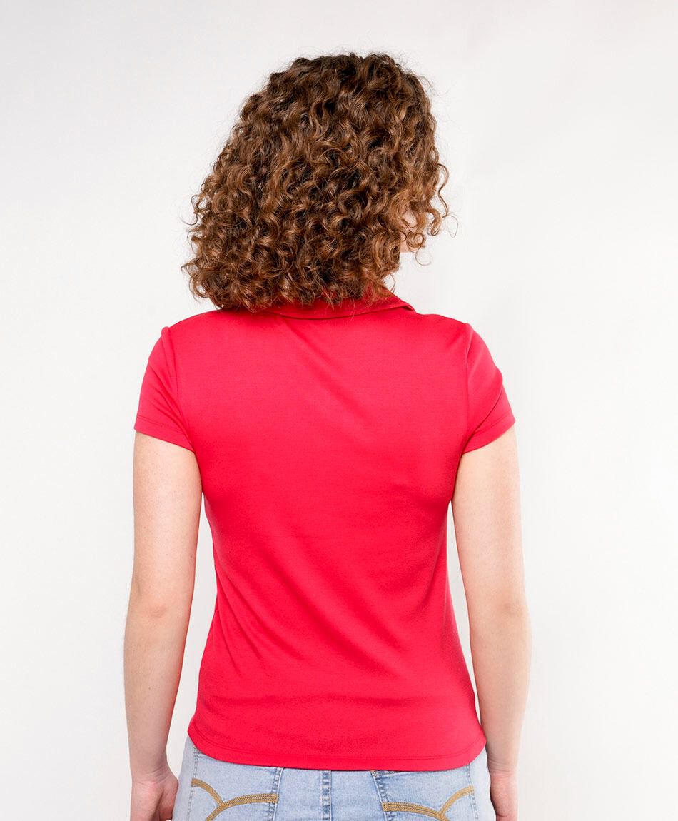 Polera mujer cuello polo roja