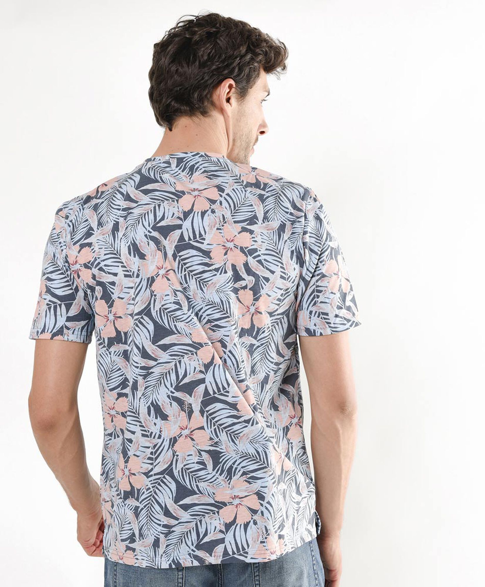 Polera hombre floral con botones azul Polera hombre floral con botones azul