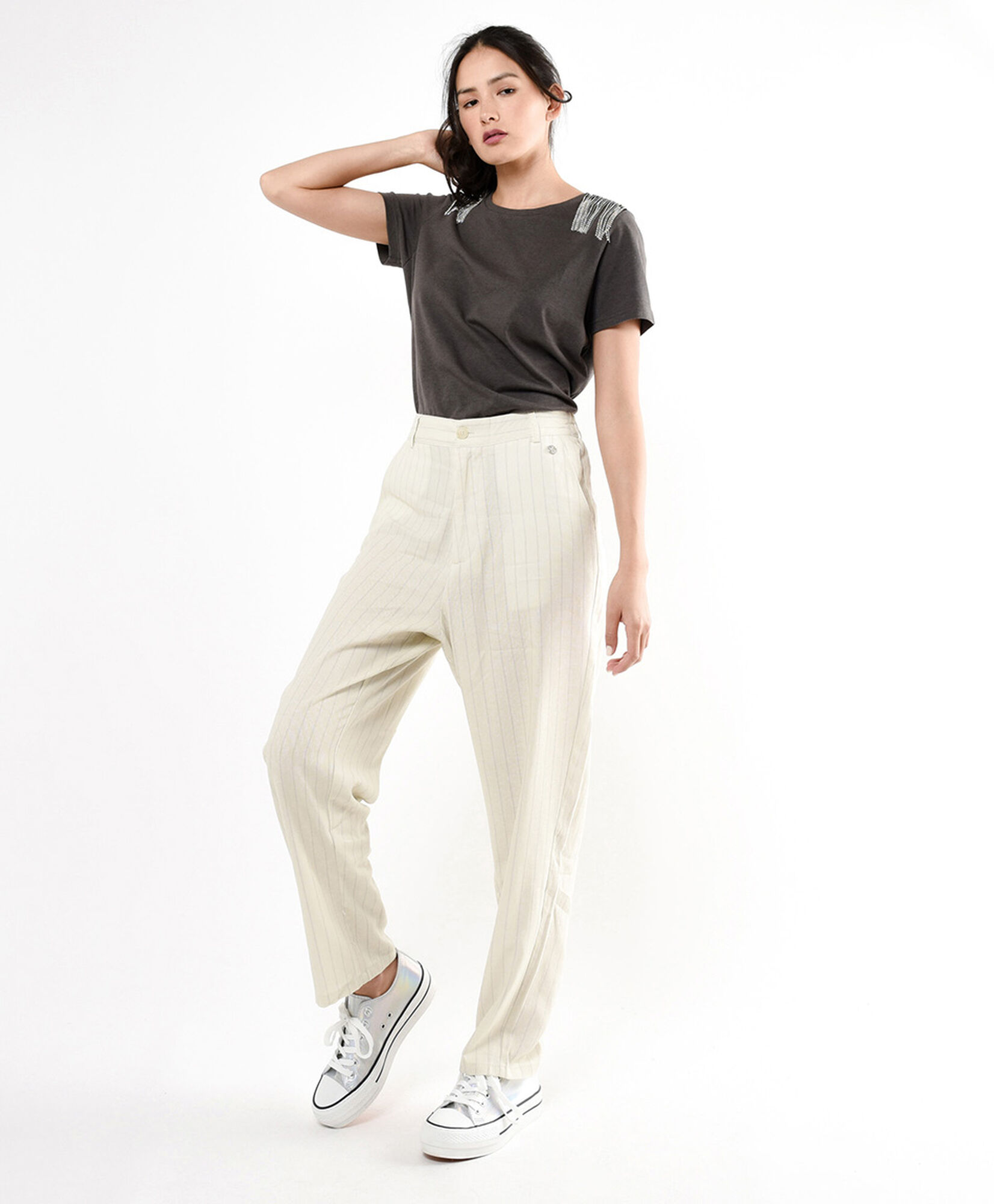 Pantalón mujer líneas natural Pantalón mujer líneas natural