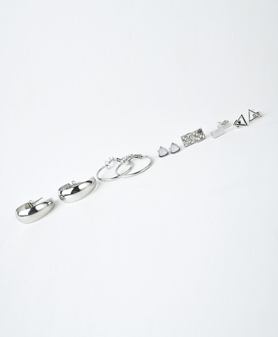 Set 6 aros mujer plateados piedras