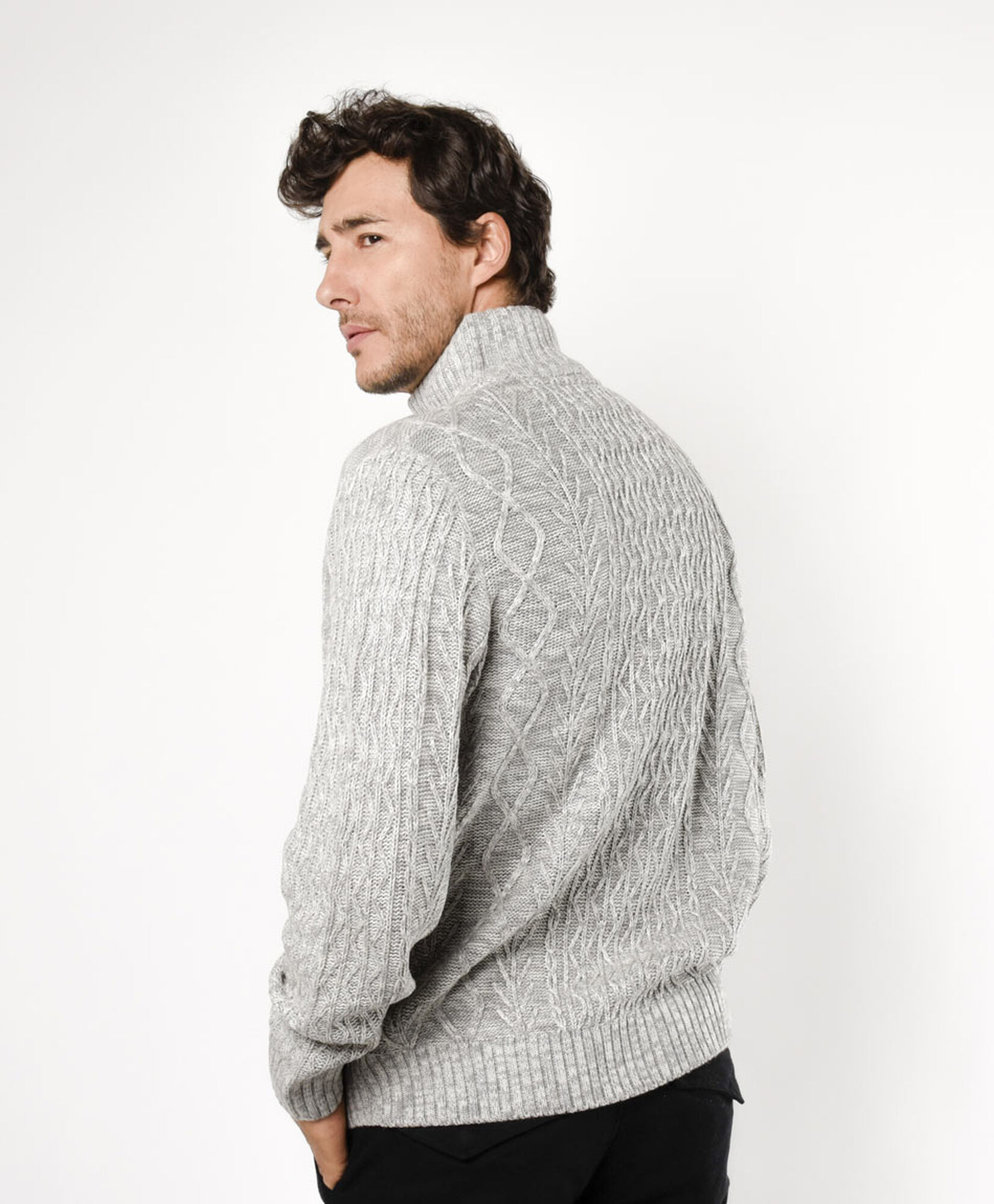 Sweater hombre textura medio cierre gris Sweater hombre textura medio cierre gris