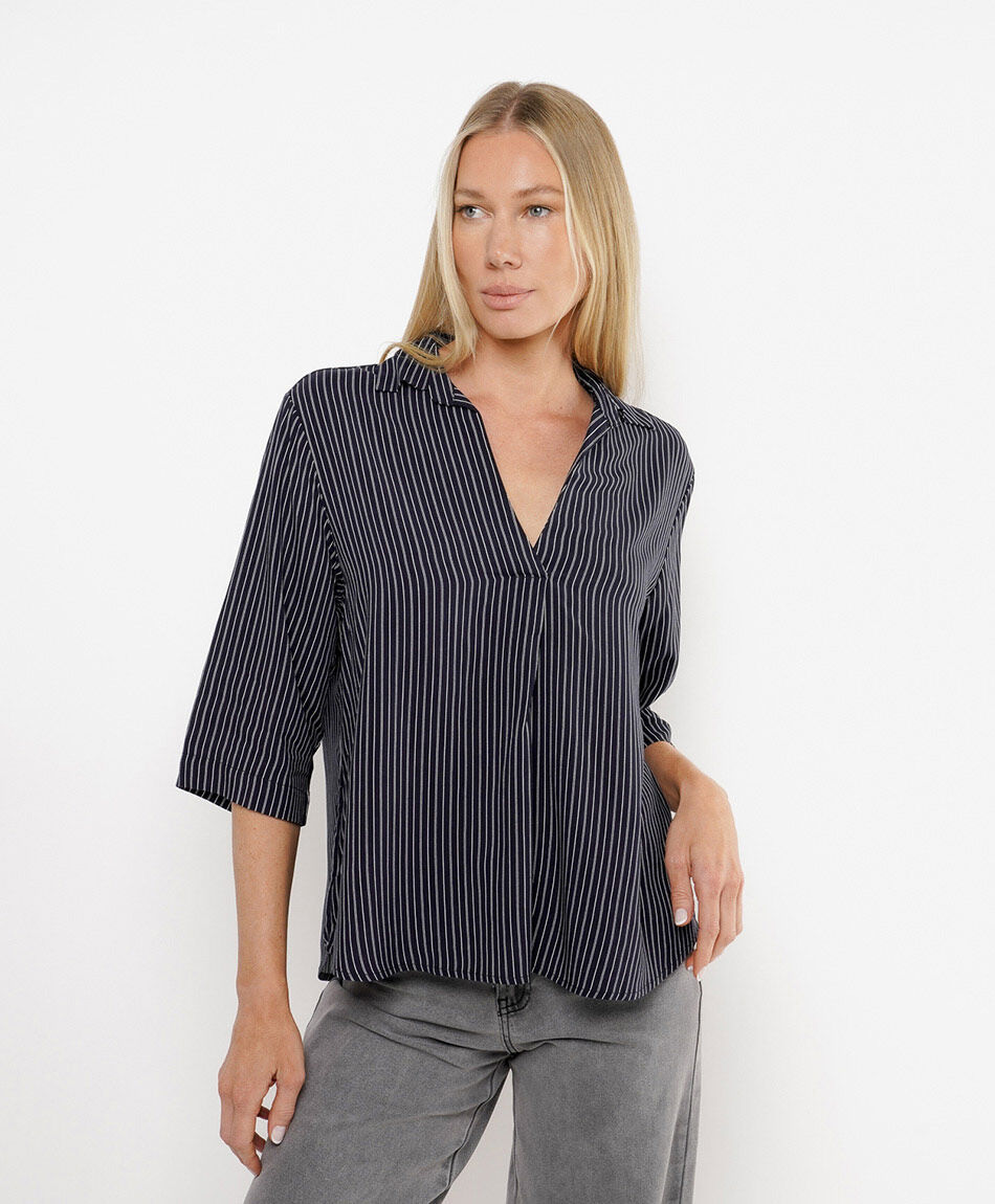 Blusa mujer listada cuello v