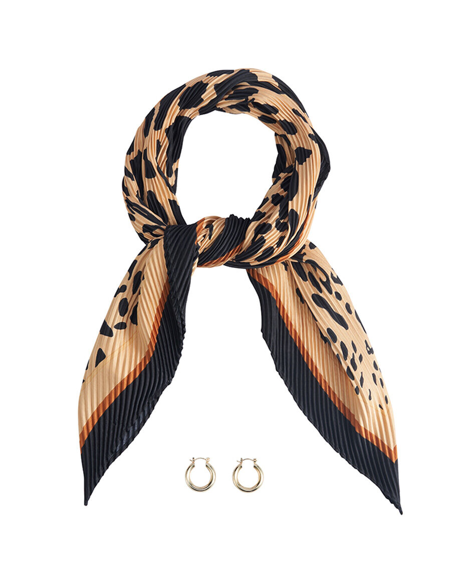 Set pa&ntilde;uelo + aros mujer animal print