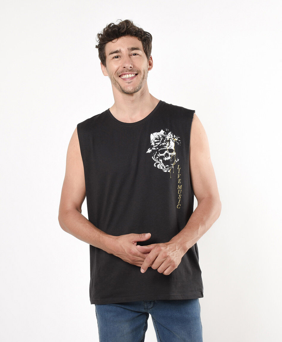 Polera hombre estampado rosa sin mangas