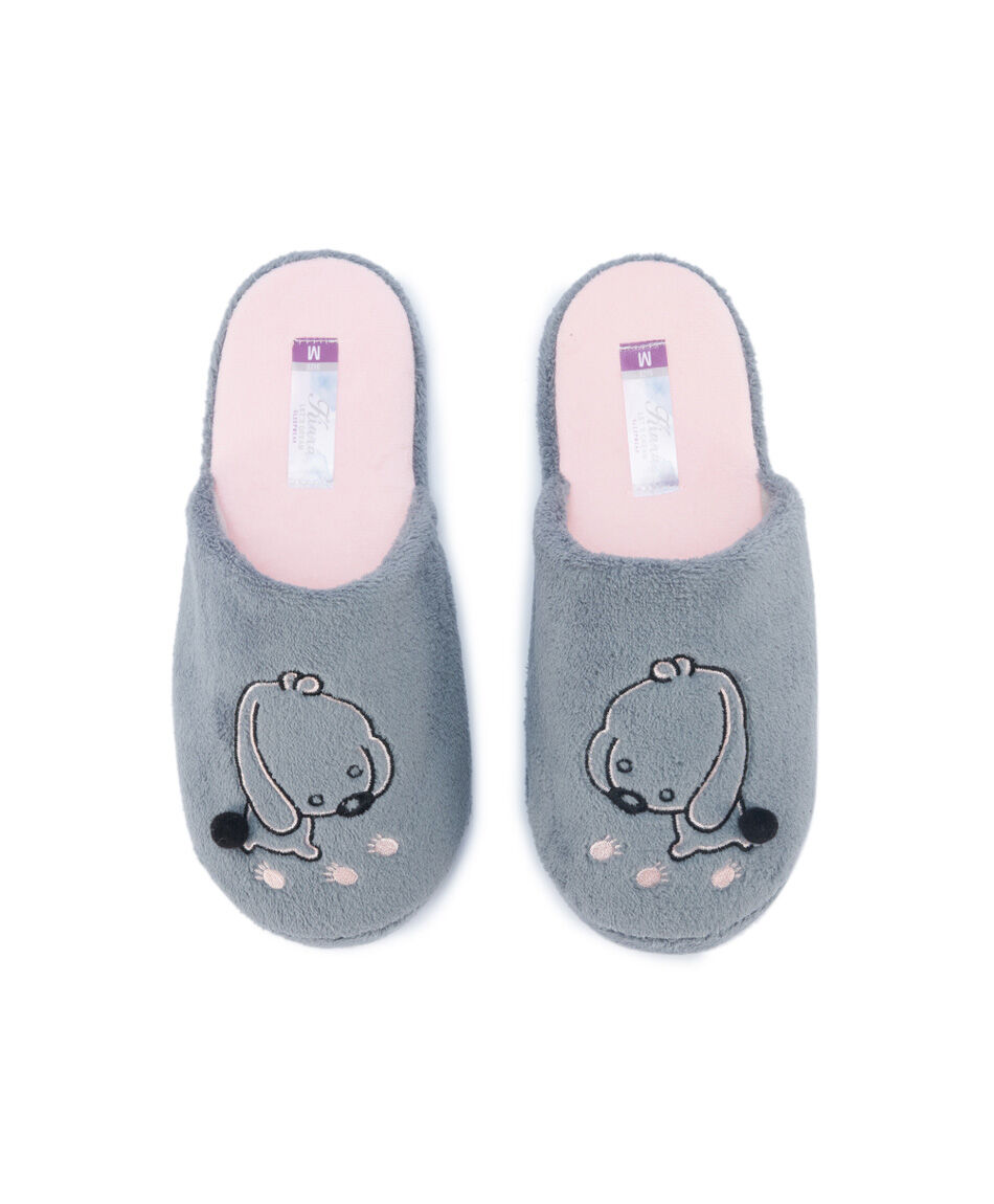 Pantuflas mujer perrito grey