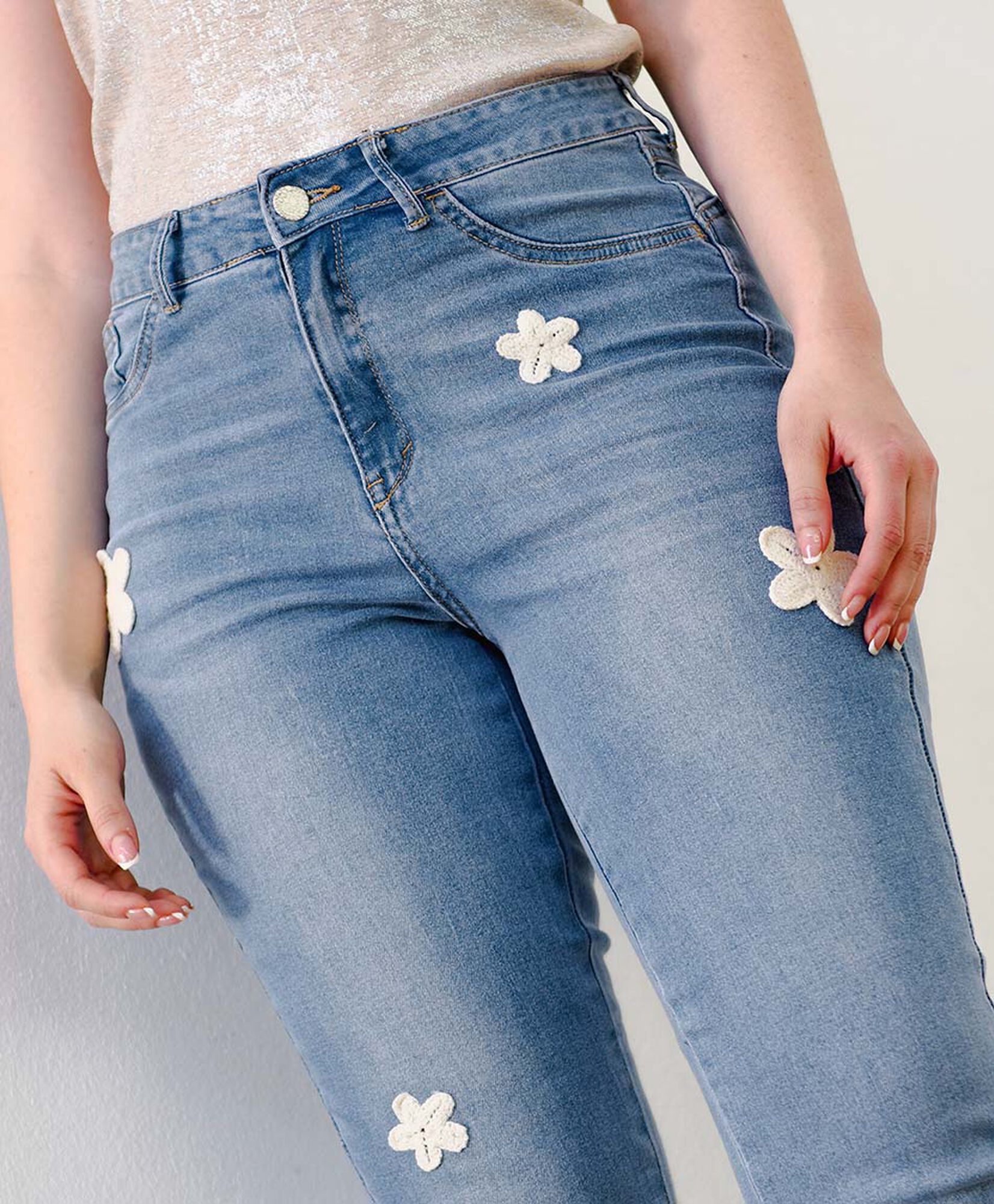 Jeans mujer flores crochet skinny fit Jeans mujer flores crochet skinny fit
