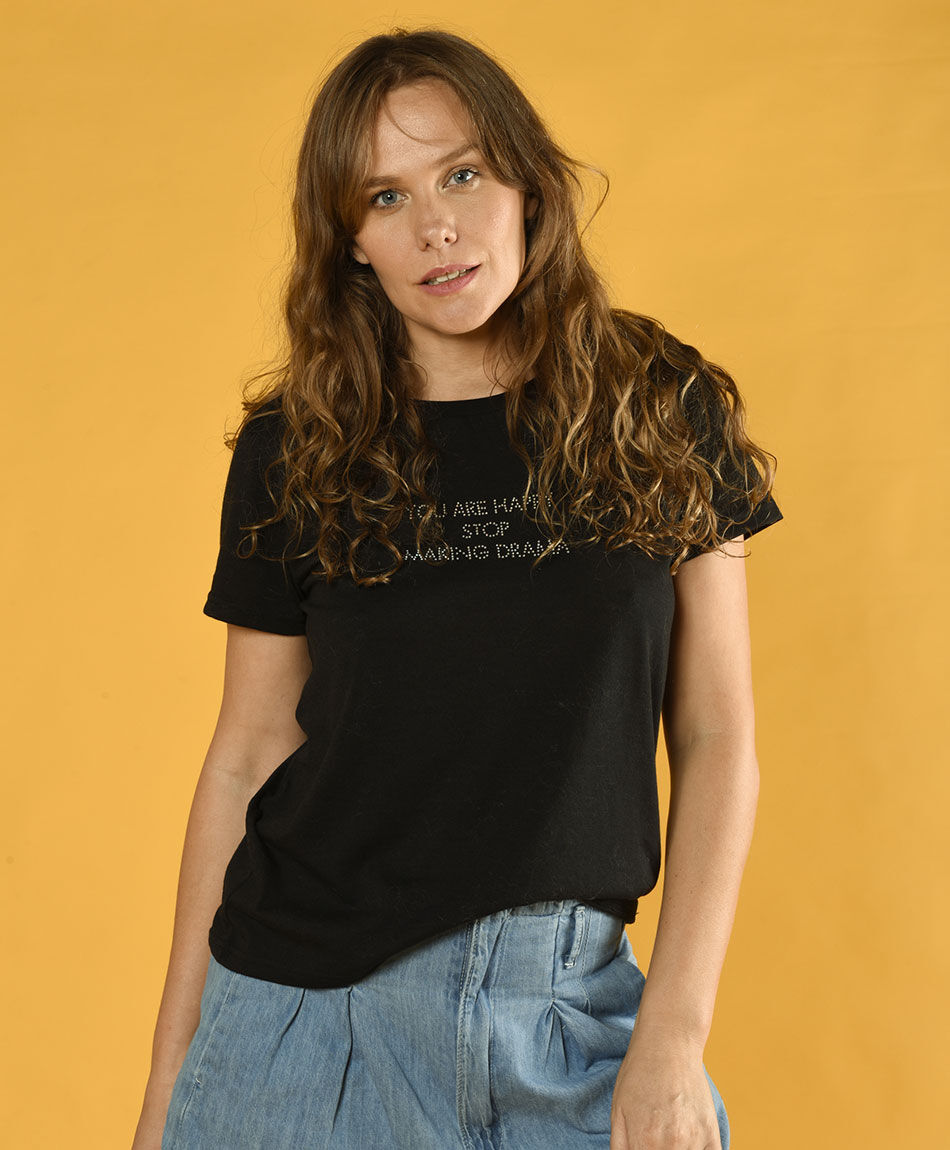 Polera bordada strass