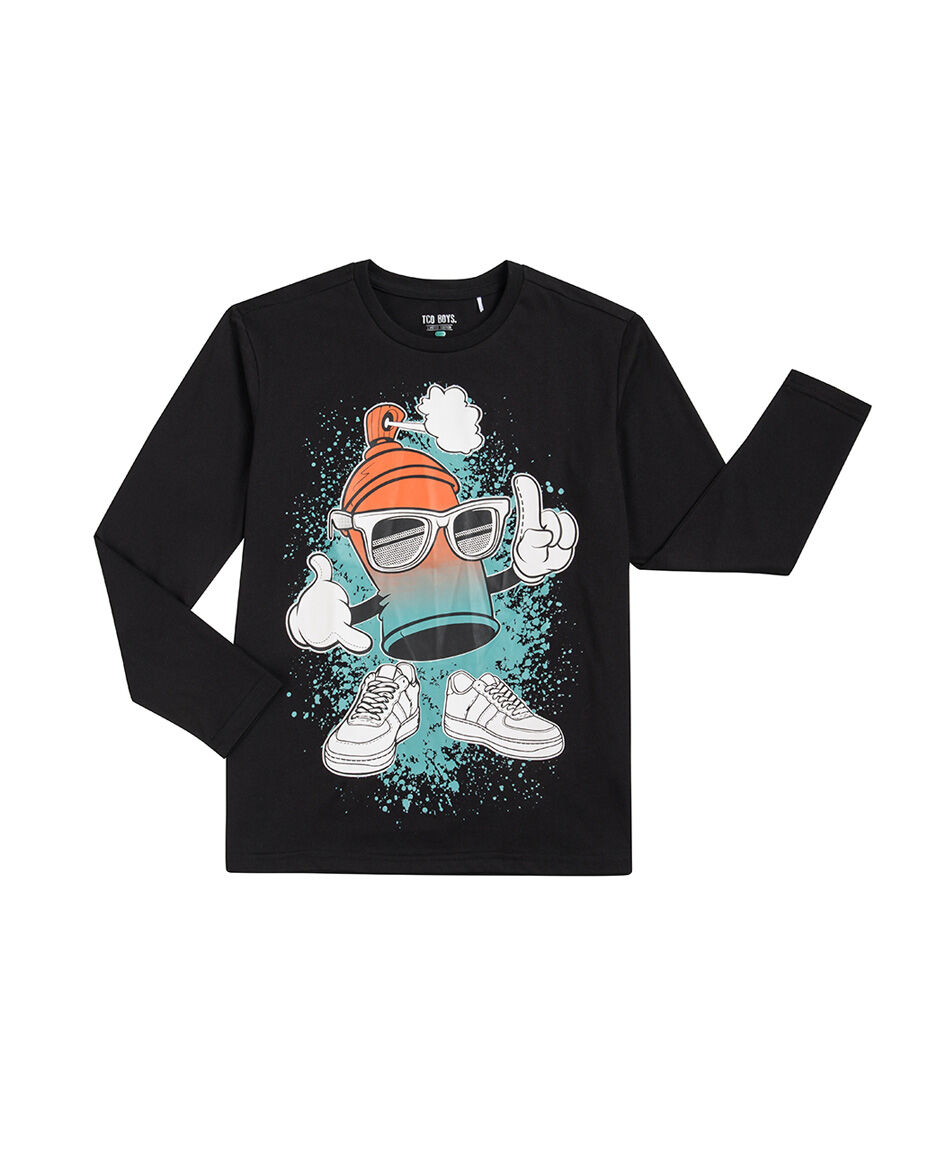 Polera ni&ntilde;o dibujo spray negro