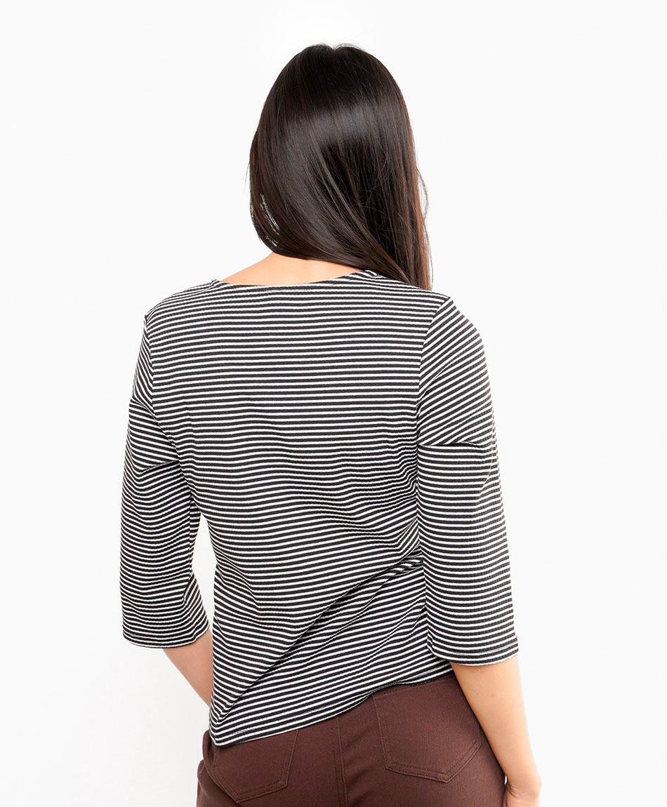 Polera mujer rayas abotonada