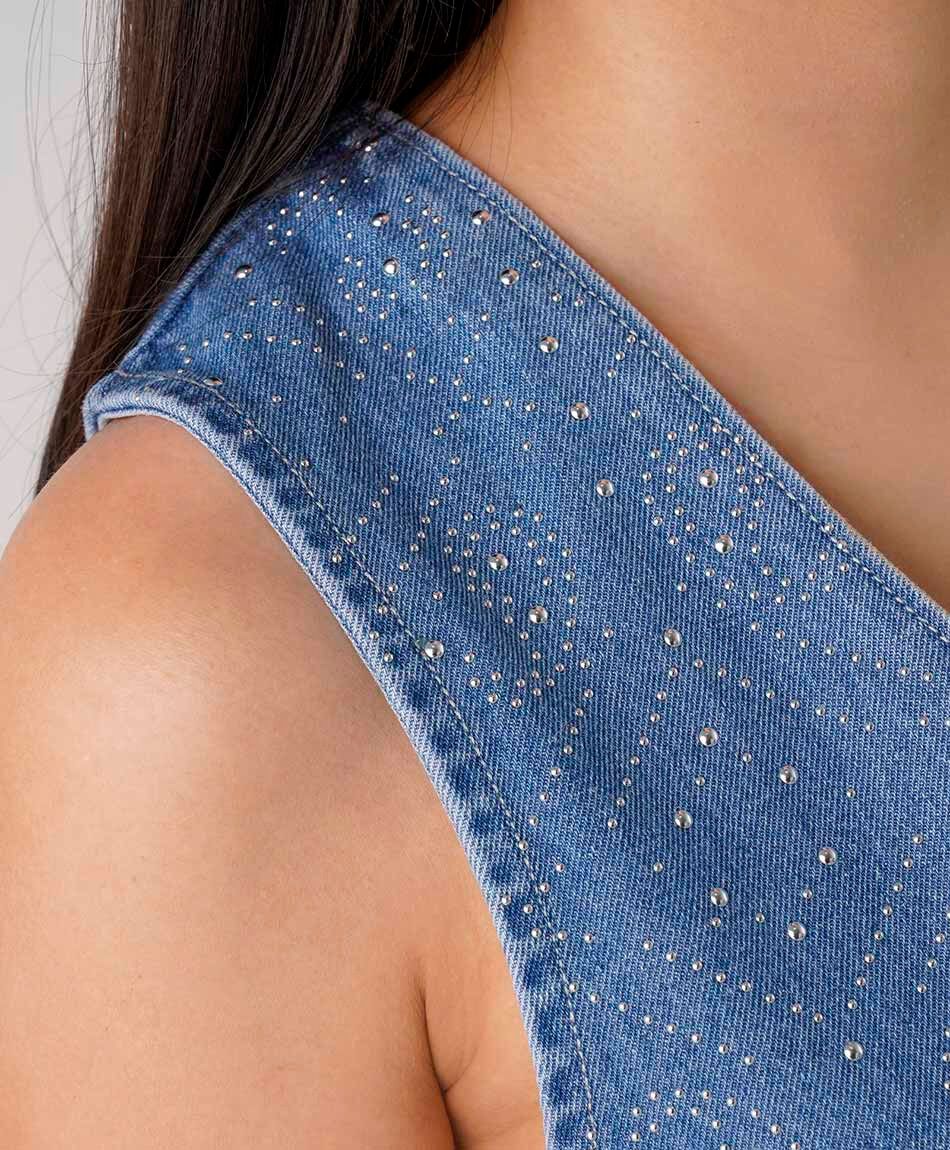 Vest mujer denim brillos