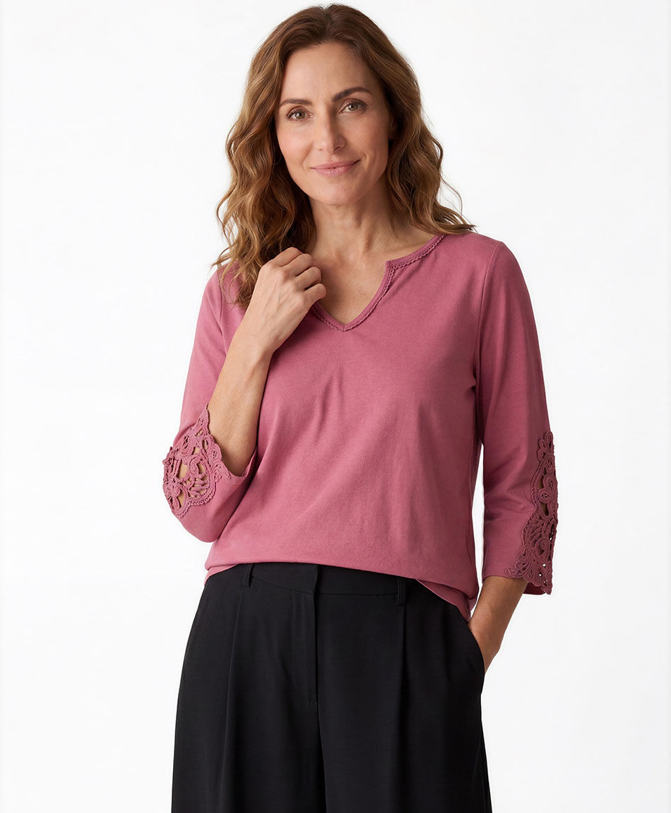 Polera mujer encaje manga